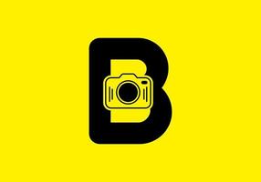 zwart geel van de eerste b letter met camera vector