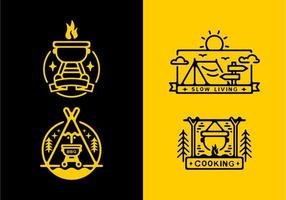 zwart gele platte badge illustratie van camping vector