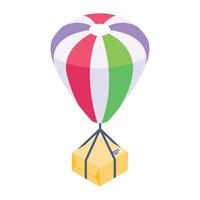 luchtballon met pakket, ballonbezorging isometrisch pictogram vector