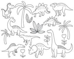 zwarte doodle dinosaurussen instellen vectorillustratie vector