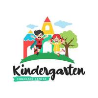 voorschoolse, kleuterschool, peuterspeelzaal logo pictogram ontwerpsjabloon. kinderen school vectorillustratie vector