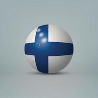 3D-realistische glanzende plastic bal of bol met vlag van finland vector