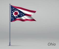 wapperende vlag van ohio - staat van de verenigde staten op vlaggenmast. sjabloon vector