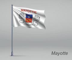 wapperende vlag van mayotte - regio van frankrijk op vlaggenmast. sjabloon vector