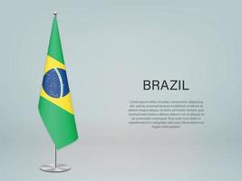 brazilië hangende vlag op standaard. sjabloon voor conferentiebanner vector