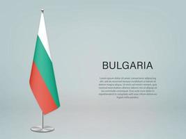 bulgarije hangende vlag op standaard. sjabloon voor conferentiebanner vector