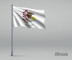 wapperende vlag van illinois - staat van de verenigde staten op vlaggenmast. te vector