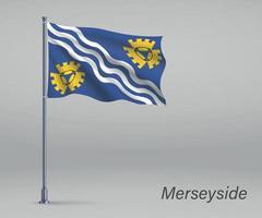 wapperende vlag van merseyside - graafschap engeland op vlaggenmast. tempel vector