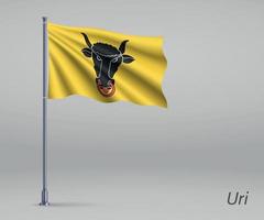 wapperende vlag van uri - kanton zwitserland op vlaggenmast. sjabloon vector
