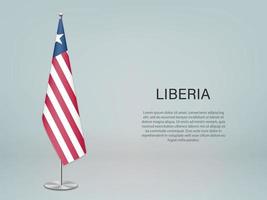 Liberia hangende vlag op standaard. sjabloon voor conferentiebanner vector