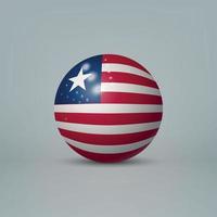 3D-realistische glanzende plastic bal of bol met vlag van Liberia vector