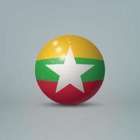 3D-realistische glanzende plastic bal of bol met vlag van myanmar vector