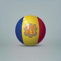 3D-realistische glanzende plastic bal of bol met vlag van andorra vector