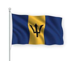 3d golvende vlag die van Barbados op witte achtergrond wordt geïsoleerd. vector