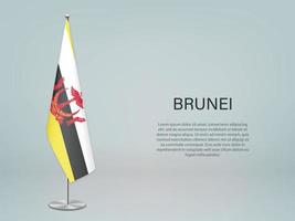 Brunei hangende vlag op standaard. sjabloon voor conferentiebanner vector