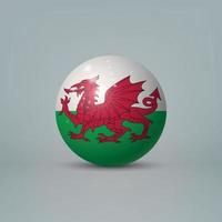 3D-realistische glanzende plastic bal of bol met vlag van Wales vector