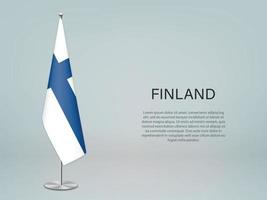 finland hangende vlag op standaard. sjabloon voor conferentiebanner vector