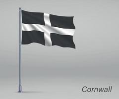 wapperende vlag van cornwall - graafschap engeland op vlaggenmast. sjabloon vector