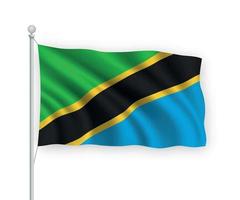 3d golvende vlag die van Tanzania op witte achtergrond wordt geïsoleerd. vector