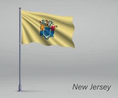 wapperende vlag van new jersey - staat van de verenigde staten op vlaggenmast. vector