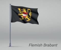 wapperende vlag van vlaams brabant - provincie belgië op vlaggenmast vector