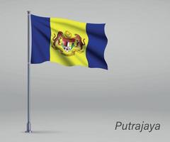 wapperende vlag van putrajaya - staat maleisië op vlaggenmast. sjabloon vector