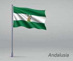 wapperende vlag van andalusië - regio spanje op vlaggenmast. sjabloon vector