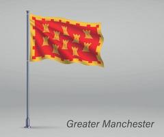 wapperende vlag van groter manchester - graafschap engeland op flagpol vector