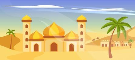 landschap van woestijn met moskeeachtergrond vector