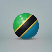 3D-realistische glanzende plastic bal of bol met vlag van Tanzania vector