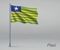 wapperende vlag van piaui - staat brazilië op vlaggenmast. sjabloon voor vector