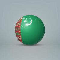 3D-realistische glanzende plastic bal of bol met vlag van Turkmenistan vector