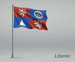 wapperende vlag van liberec - regio van tsjechië op vlaggenmast. vector