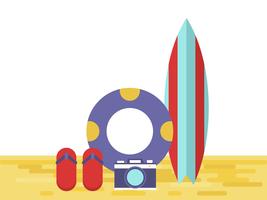 Surfplank, camera, zwemring en flip flops vector