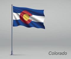 wapperende vlag van colorado - staat van de verenigde staten op vlaggenmast. te vector