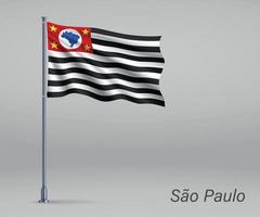 wapperende vlag van sao paulo - staat brazilië op vlaggenmast. sjabloon vector