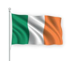 3D-zwaaiende vlag Ierland geïsoleerd op een witte achtergrond. vector