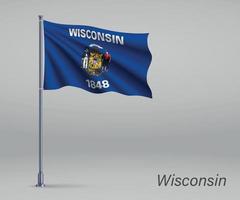 wapperende vlag van wisconsin - staat van de verenigde staten op vlaggenmast. t vector