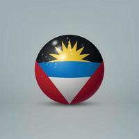 3D-realistische glanzende plastic bal of bol met vlag van antigua vector