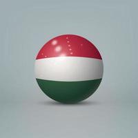 3D-realistische glanzende plastic bal of bol met vlag van Hongarije vector