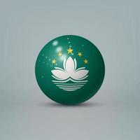 3D-realistische glanzende plastic bal of bol met vlag van Macau vector