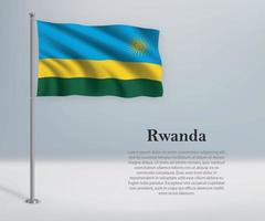 wapperende vlag van rwanda op vlaggenmast. sjabloon voor onafhankelijkheidsdag vector