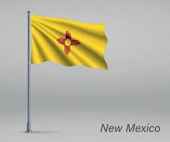 wapperende vlag van new mexico - staat van de verenigde staten op vlaggenmast. vector