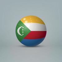 3D-realistische glanzende plastic bal of bol met vlag van comoren vector