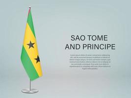 Sao Tomé hangende vlag op standaard. sjabloon voor conferentiebanner vector