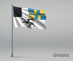 wapperende vlag van grisons - kanton zwitserland op vlaggenmast. temp vector