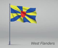 wapperende vlag van west-vlaanderen - provincie belgië op vlaggenmast. vector