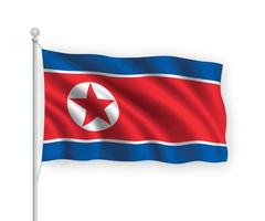 3D-zwaaiende vlag Noord-korea geïsoleerd op een witte achtergrond. vector
