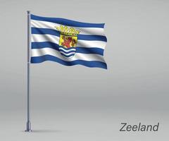 wapperende vlag van zeeland - provincie nederland op vlaggenmast. te vector
