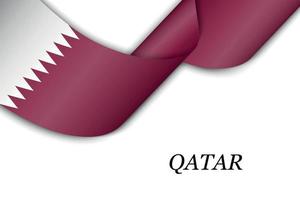 zwaaiend lint of spandoek met vlag van qatar vector